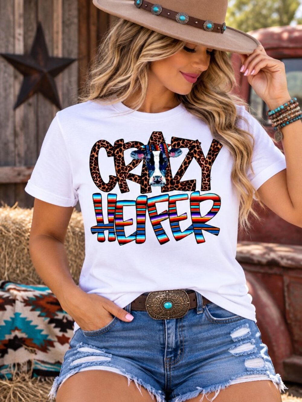 Crazy Heifer Western Graphic T Shirt Trendy Boutique Style Tee Womens Gift White